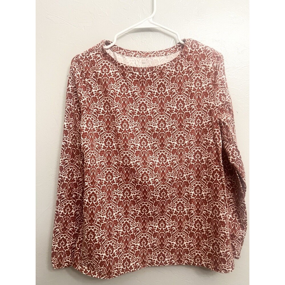 The Talbots Tee Size Large Long Sleeve Round Neck Tee Rust Red Floral Fall Soft